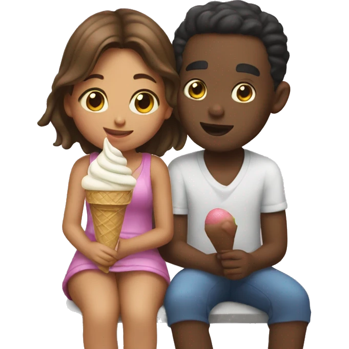 Girl sitting on guys lap eating ice cream together  emoji
