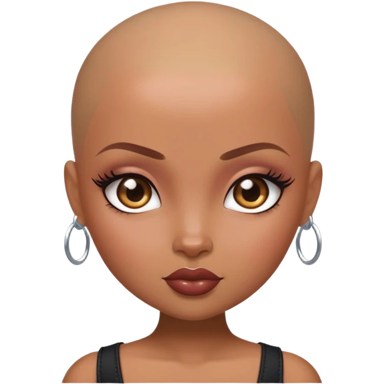 pretty bratz baddie, bald, brown skin emoji