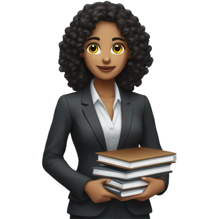 female legal intern with dark curly hair emoji