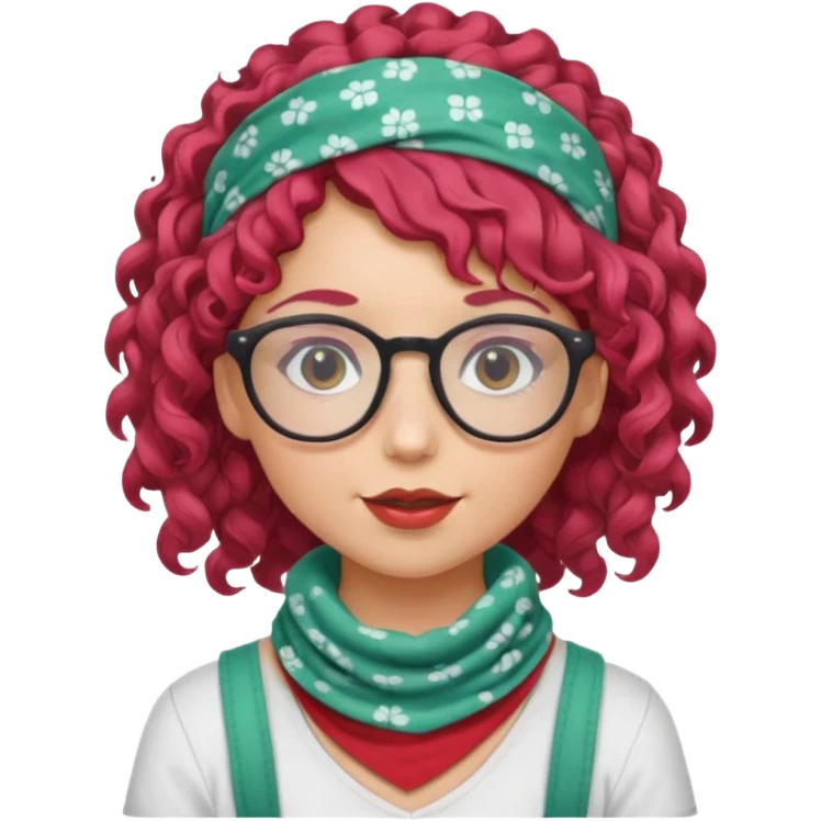 girl with curly  peppermint hair and bandana and glassess emoji