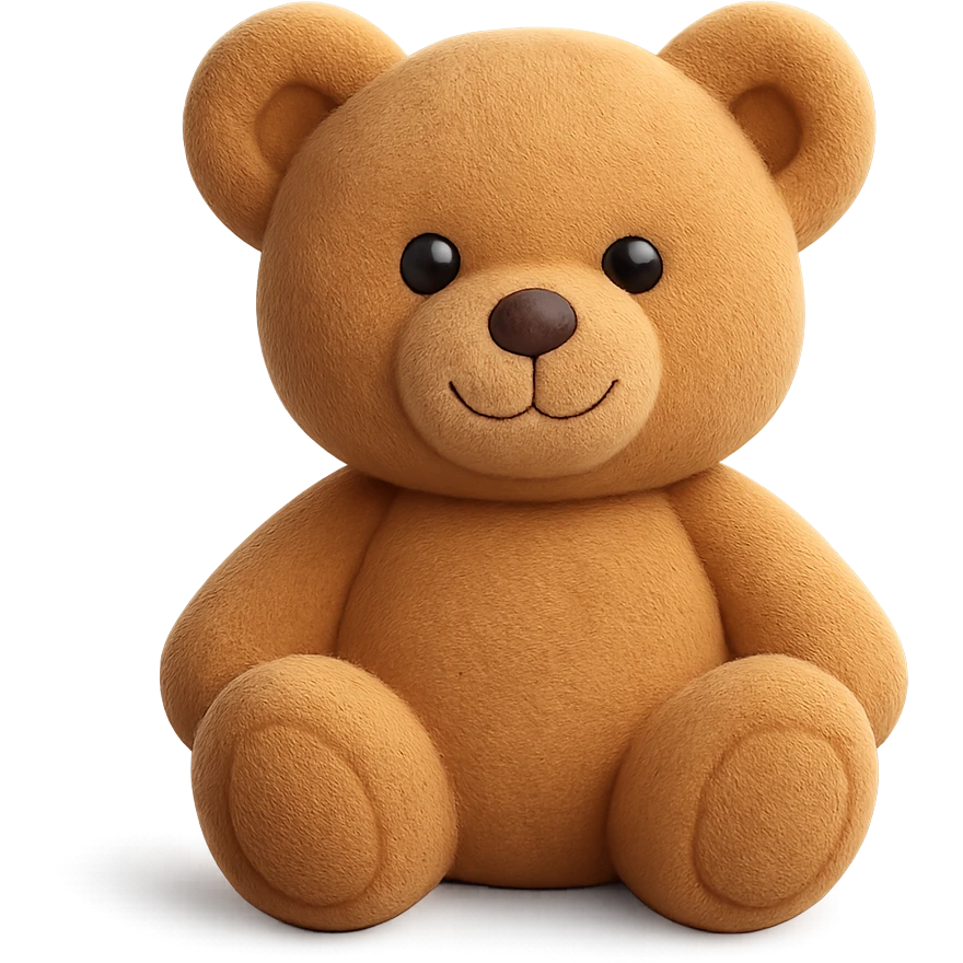 A cute teddy bear with soft plush fur, round ears, and a friendly smile. The bear has a stitched nose and gentle eyes. emoji