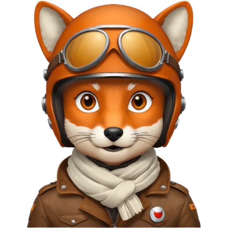 renard aviateur, casque en cuir vintage, écharpe blanche, blouson aviateur emoji