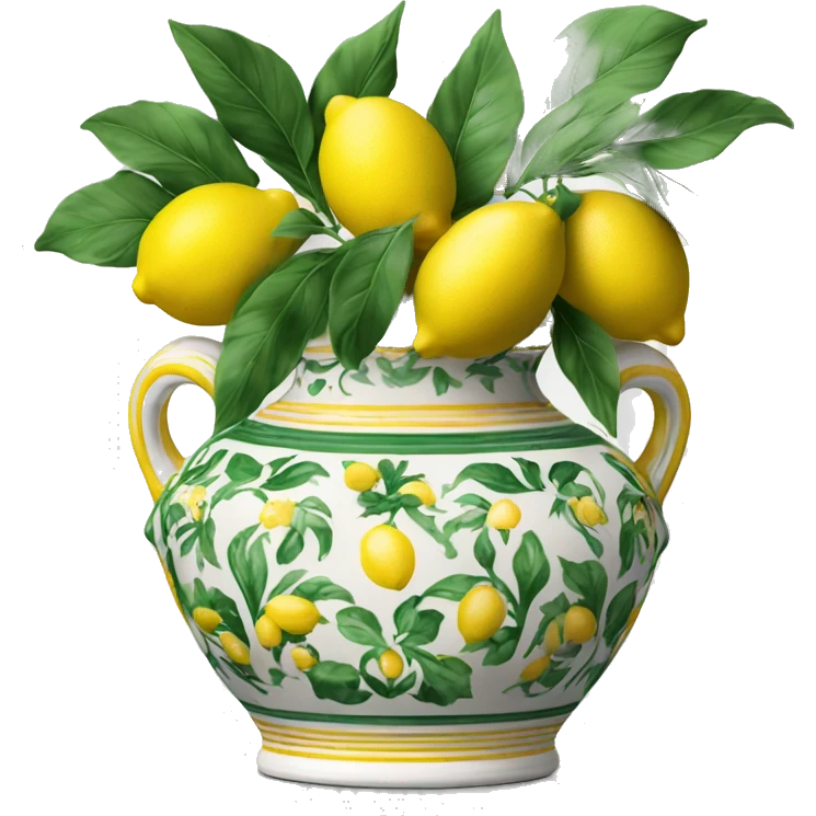 Deruta vase white green and yellow with lemons emoji
