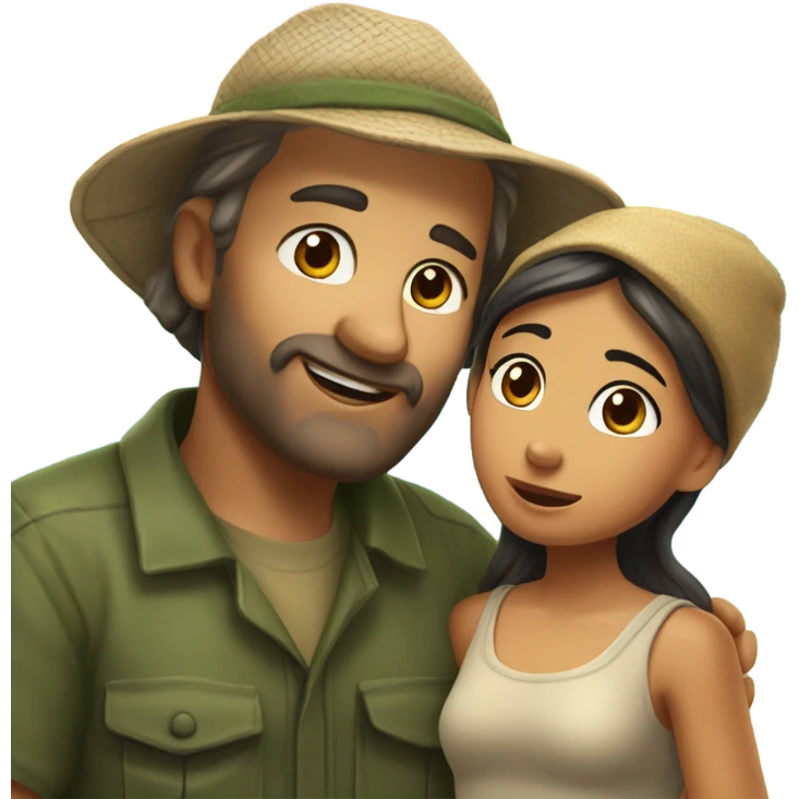 Caucasian fisherman no beard in love with Philippine island girl on an island emoji