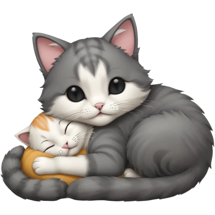 dark grey and white small cat with his eyes closed lying down leaning on its elbow with its paw curled under its head holding it up emoji
