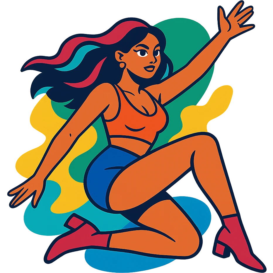 sexy, beautiful girl, dynamic pose, colorful scene emoji