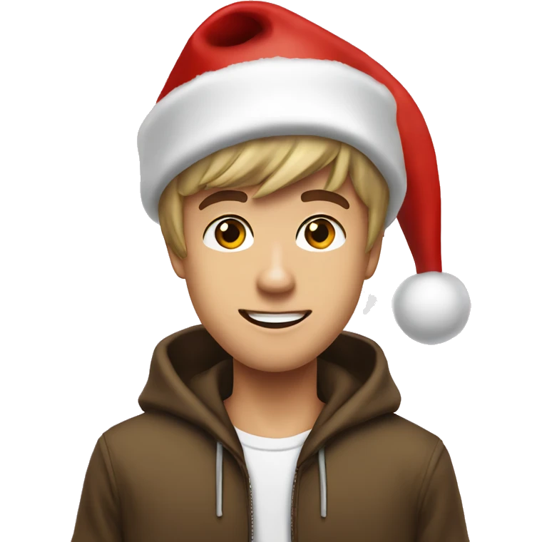 Justin Bieber wearing a Santa hat emoji