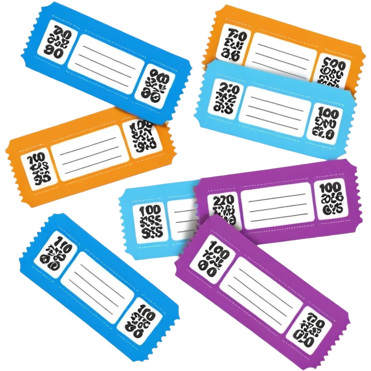 Create blank lottery coupons fanned out, clean and colorful, with different header colors and simple grid sections. No numbers, no text—just empty fields and a lottery-ticket layout. Bright, modern, and on a neutral background. emoji