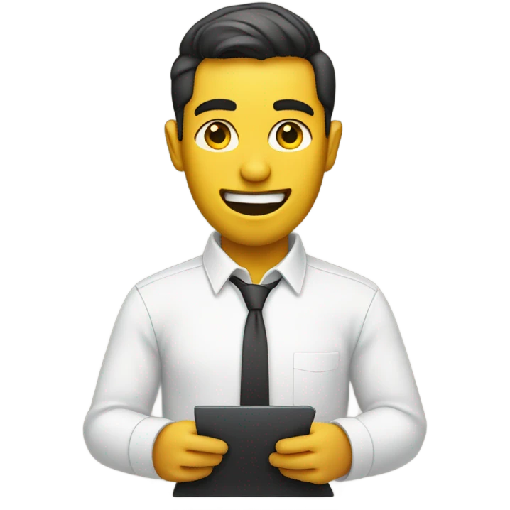 yellow skin man typing on keyboard wearing white button down shirt front view emoji