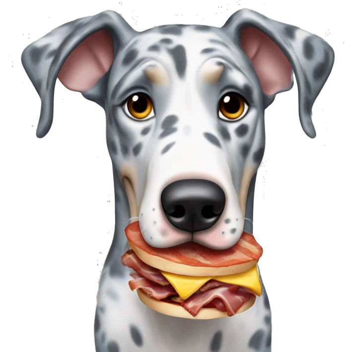 Blue Merle Great Dane eating bacon emoji
