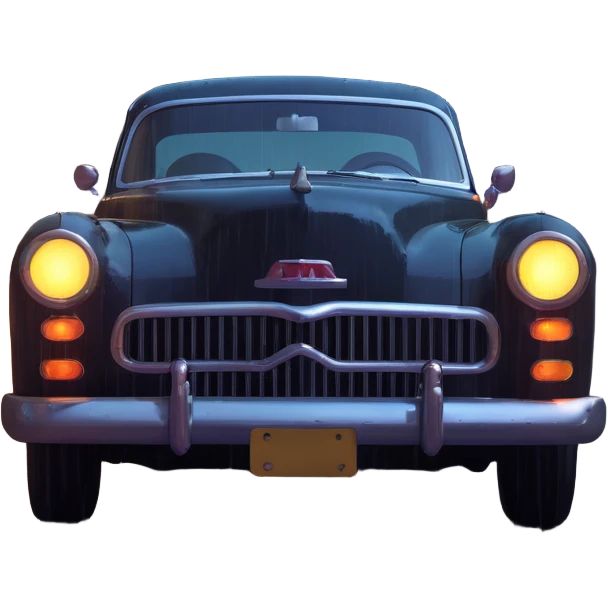 vintage car headlights illuminating rain-slicked urban street at night emoji