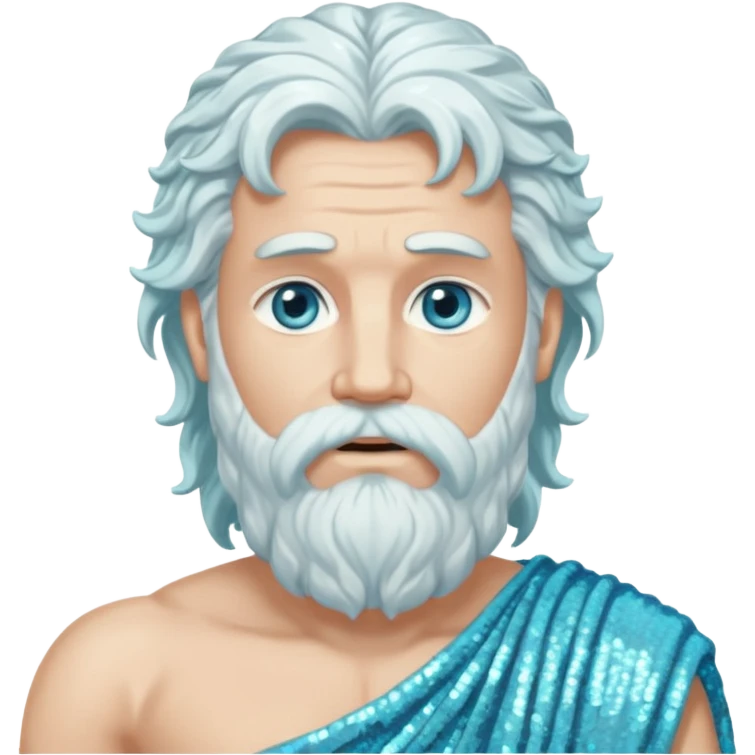 Uranus, God of Air from Roman Deities with long white wavy hair and beard, pale cyan sequin toga emoji