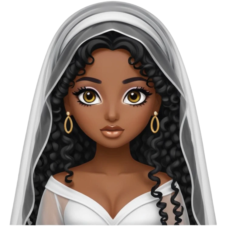 Saudi beauty, pretty bratz baddie, black eyeliner, long curly hair, veil, khaliji fashion emoji