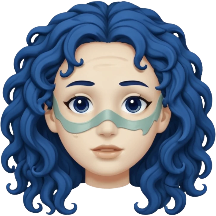 messy clay mask curly long dark blue hair emoji
