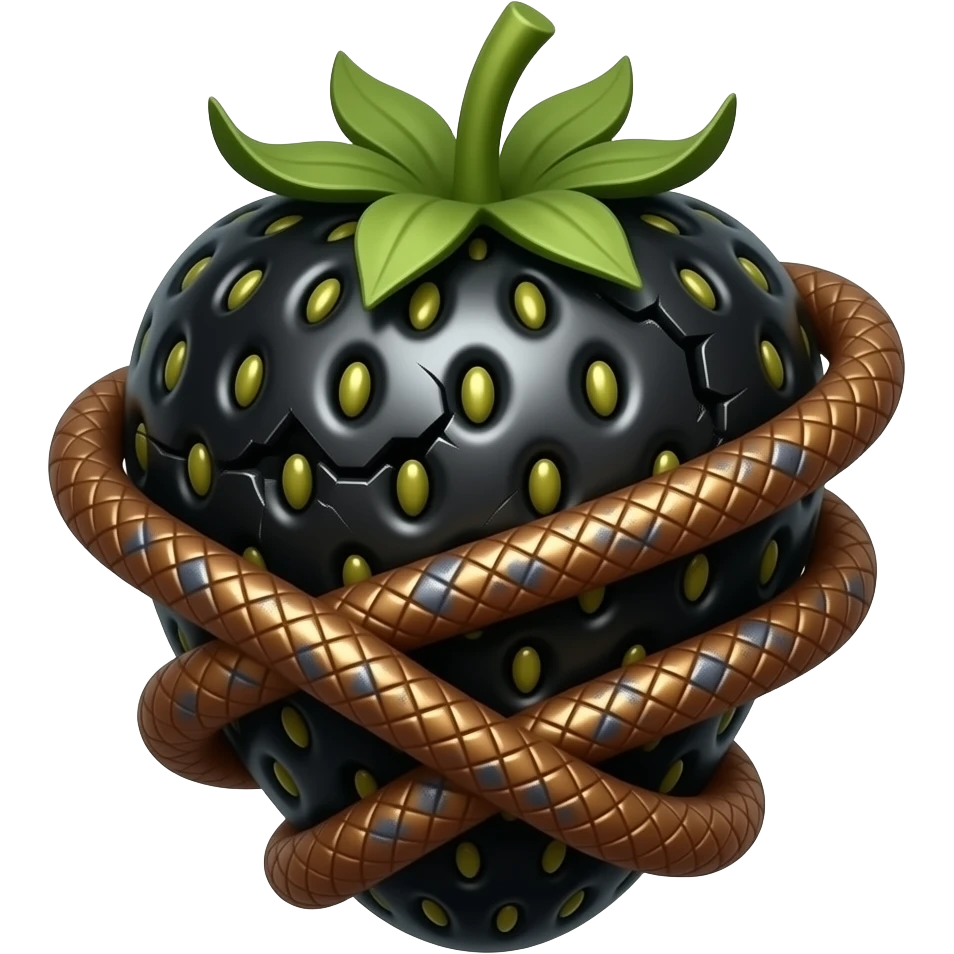 steampunk - rusty broken mechanical steel black strawberry, wrapped in rusty bronze snakes emoji