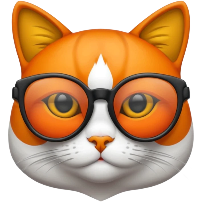 un gato de tres colores naranja, negro y blanco con gafas de leer emoji
