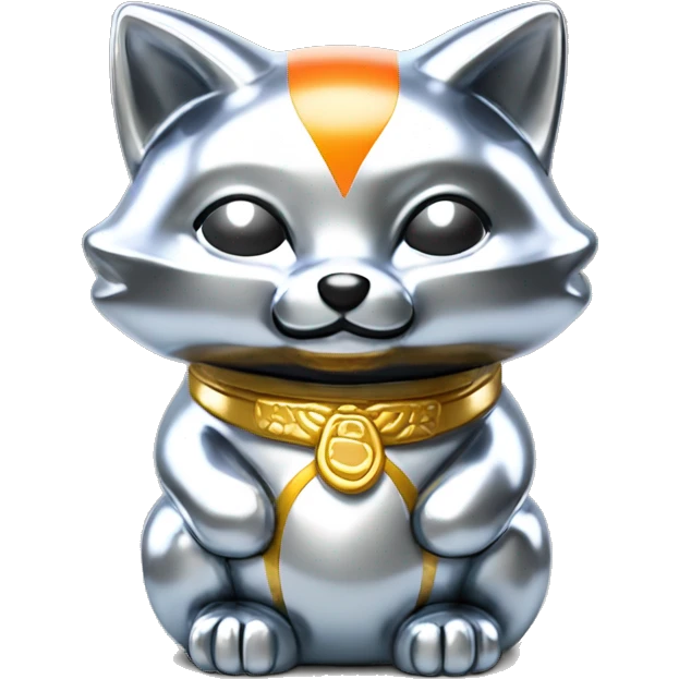 fully chrome fox statue in the form of maneki neko emoji
