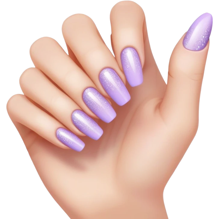 lilac pastel manicure with glitter effects emoji