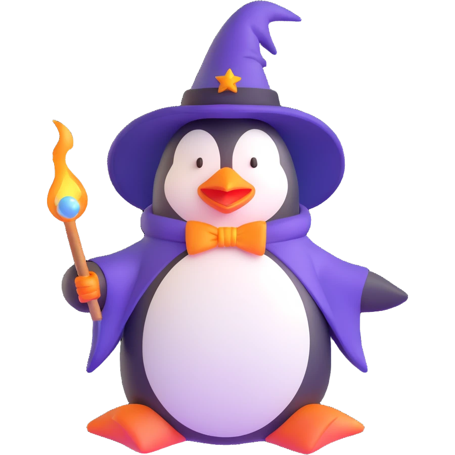 penguin wizard casting a spell emoji