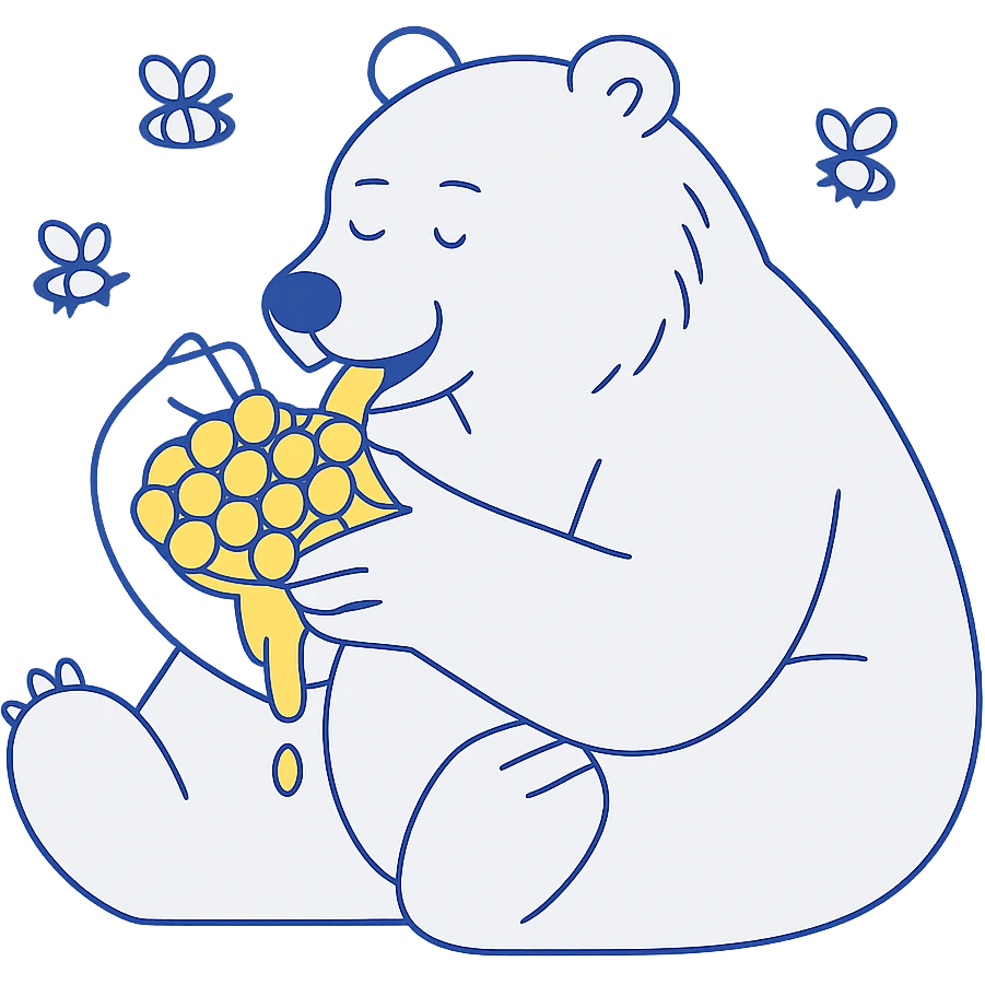 bear eating honeycomb with bees flying around emoji