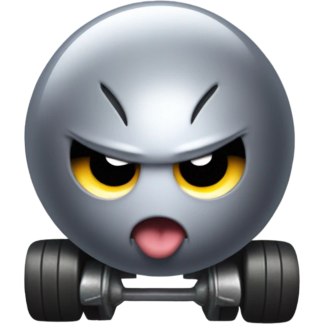Metal cute Kirby bubble Gray ball driving on car wheels with mad eyebrows game emoji