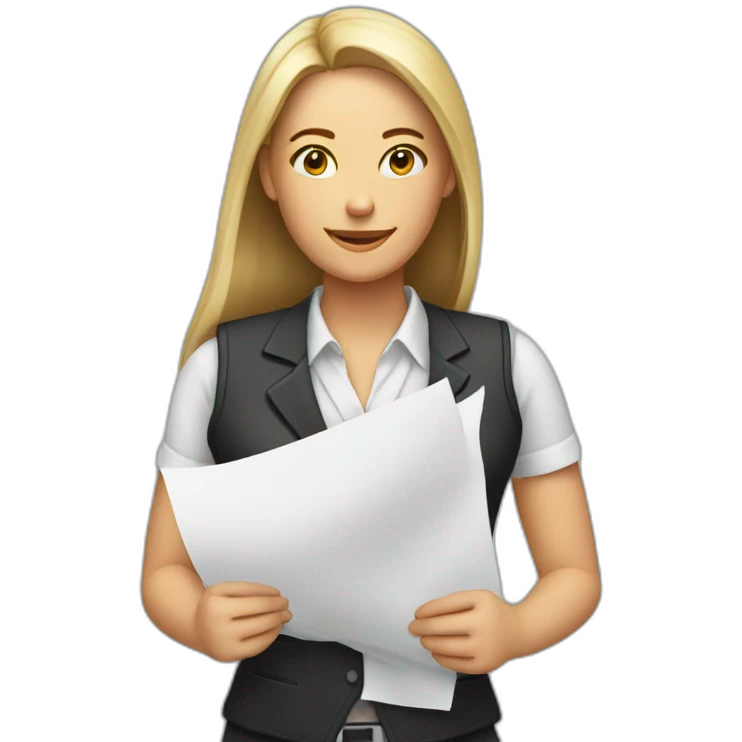woman professional vest holding paper emoji