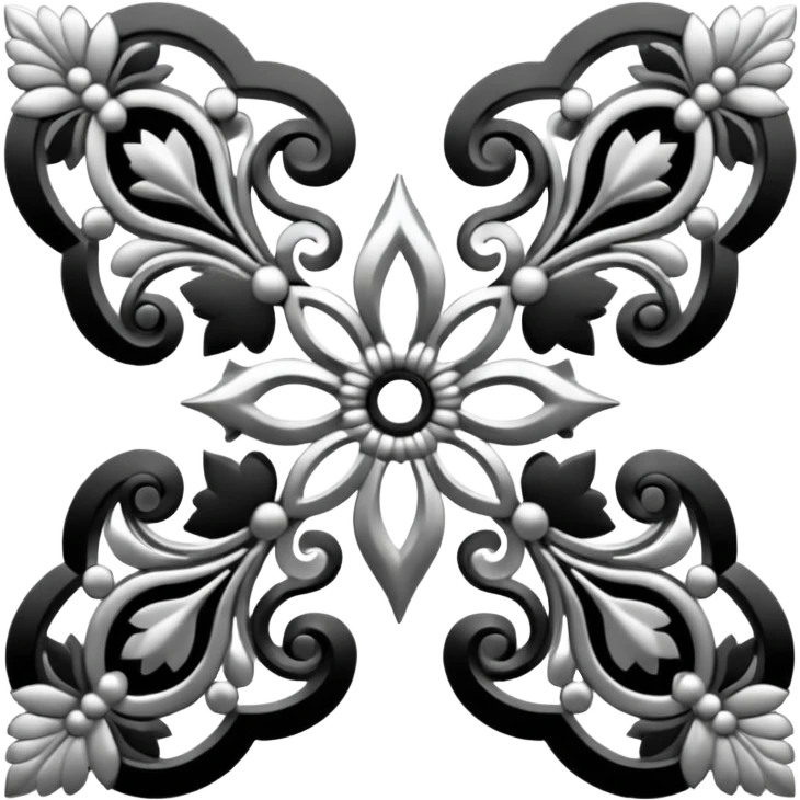 Black and silver filigree page corner, 3D, extremely detailed design emoji
