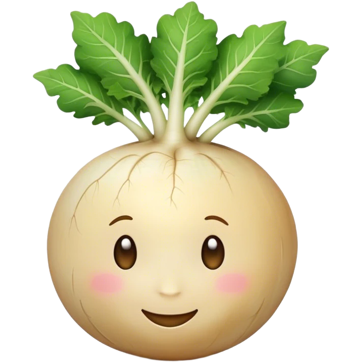 white turnip with cute smiling face and leafy stalk emoji