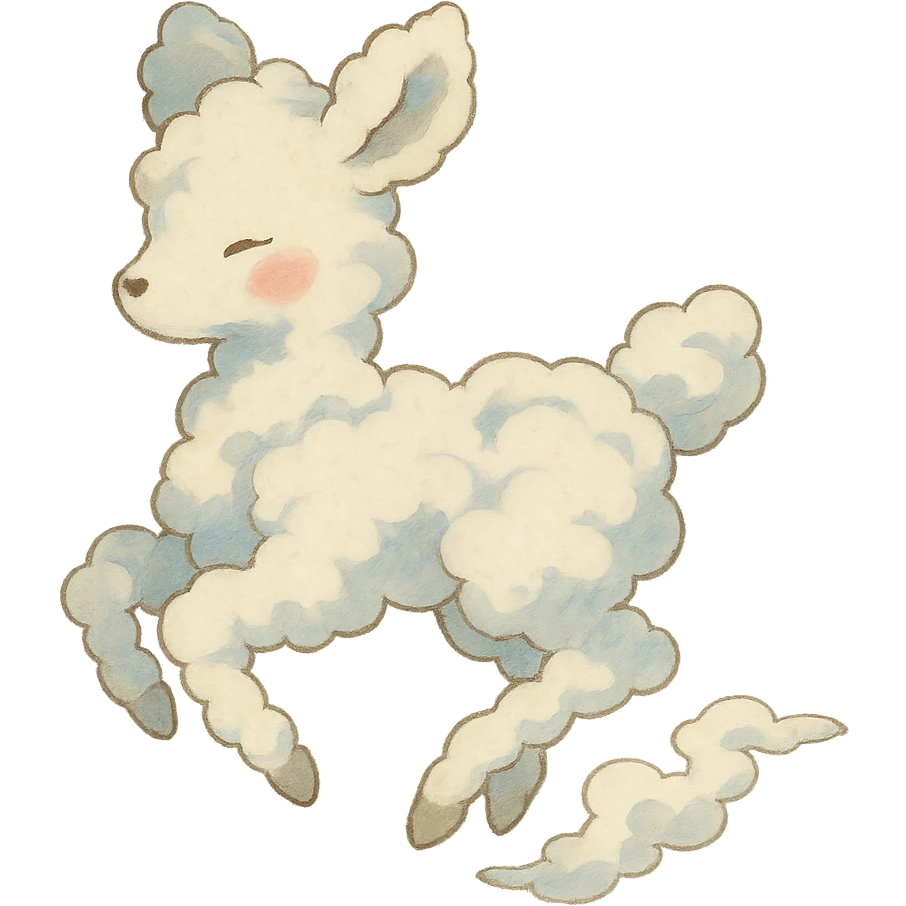 vanilla cloud doe, floating, rosy cheeks, ghibli inspired emoji