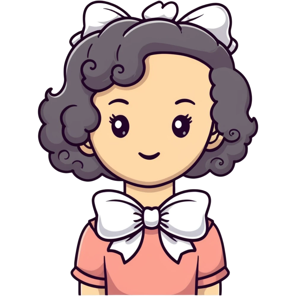 White girl with curly hair and white bow on her head emoji
