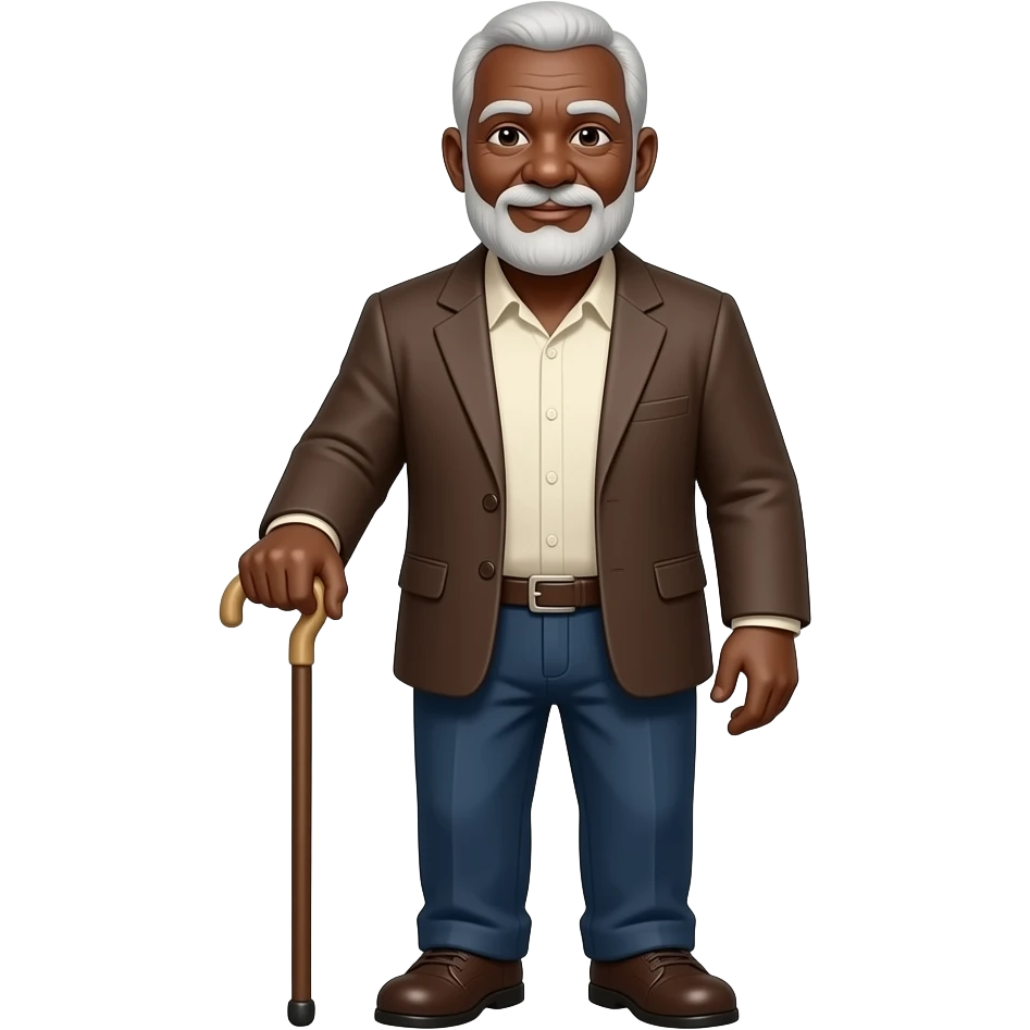 black skin and bold old man with walking stick full figure emoji