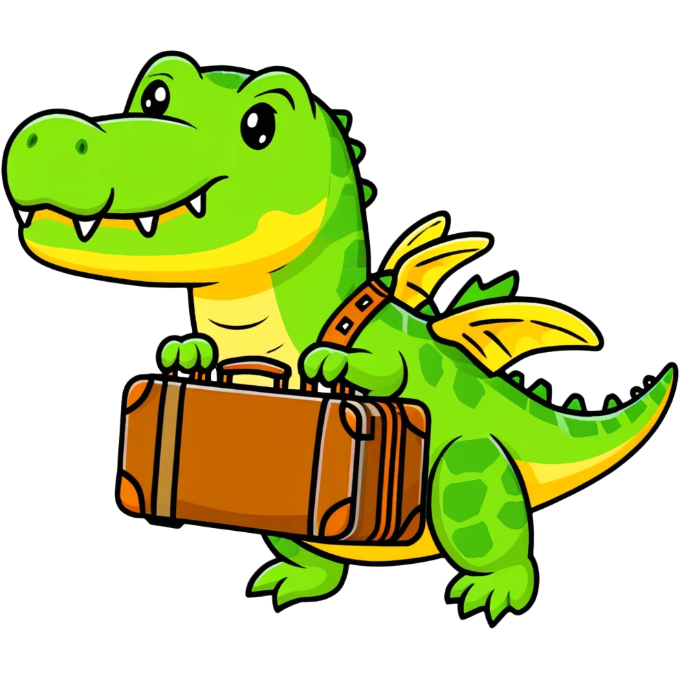 Crocodile traveling with suitcase and airplane emoji