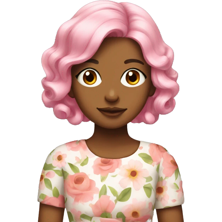 Floral dress on girl with pink hair emoji