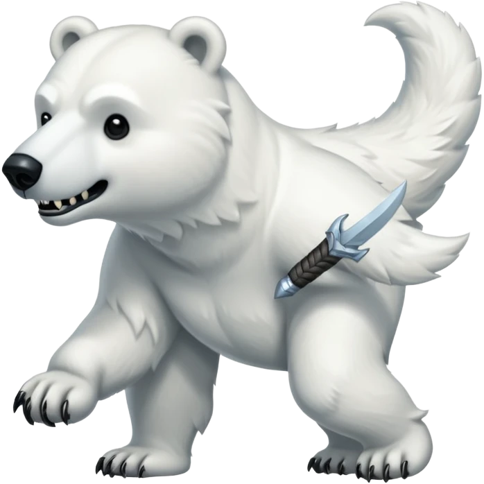 Polar bear with a wolf’s tail, thick neck fur, and short saber fangs emoji