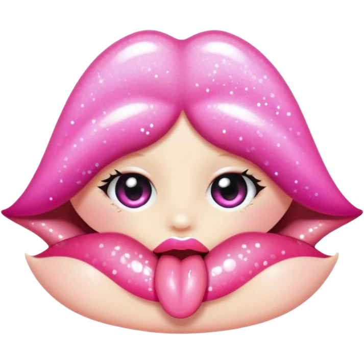 sparkly glossed lips emoji, tongue peek, kawaii shine emoji