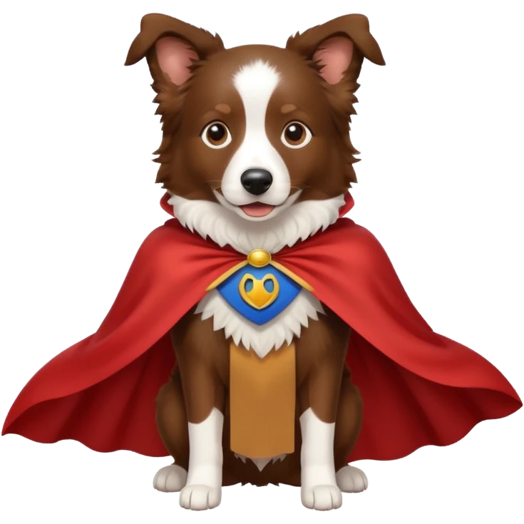 Brown border collie with a cape emoji