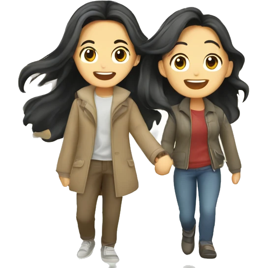 Cute Asian couple (girl with wavy long hair guy with short straight hair) excitedly traveling  emoji