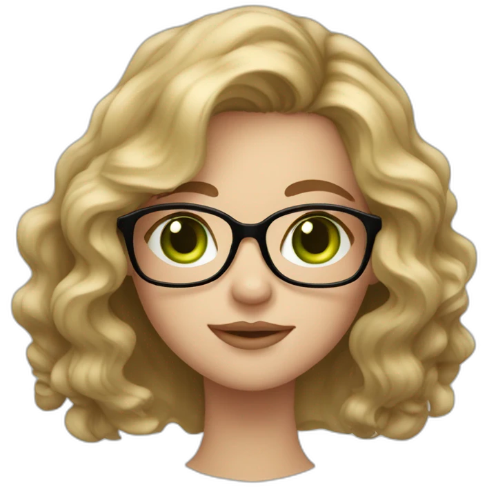 fair skin girl, wavy dark blonde, green eyes, beautiful, glasses emoji