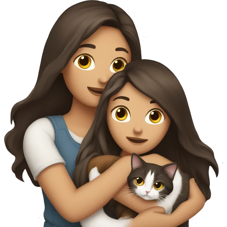 Two long hair brunettes keeping two cats in their hands emoji