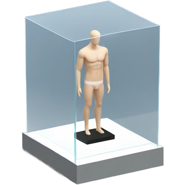 male mannequin abs cubes inside a glass cube on a stand isometric view emoji