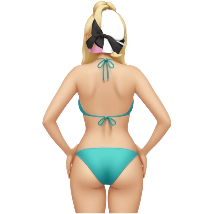 girl with a very massive butt in a veeery tight bikini seen from the bacj emoji