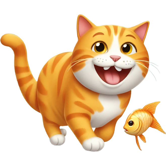 Happy orange cat with a fish emoji
