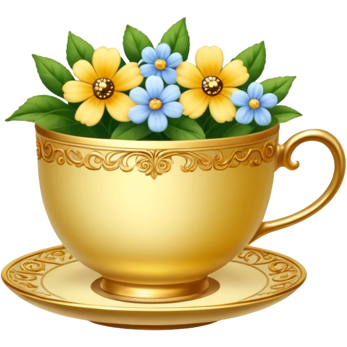 Golden teacup with flowers inside teacup  emoji