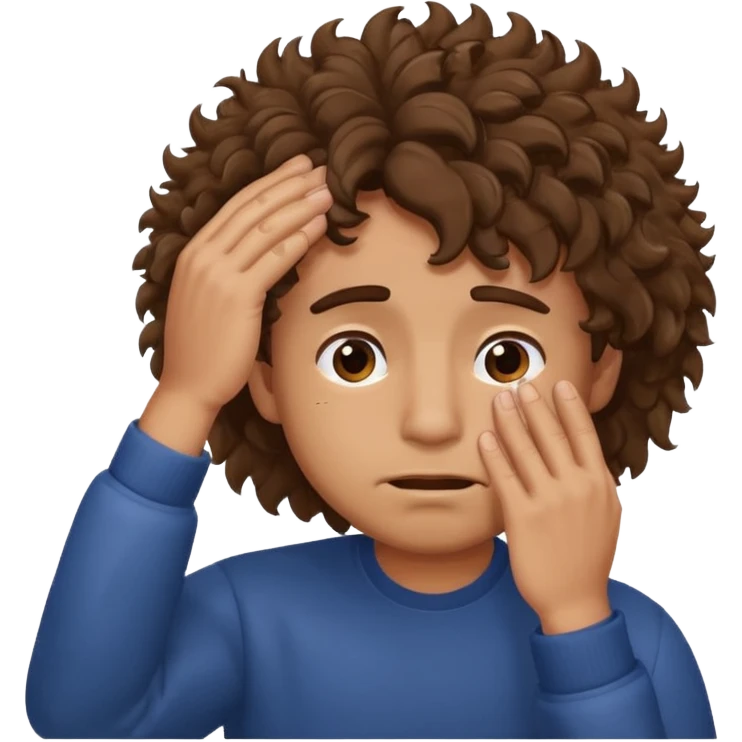 Guy with curly hair that’s fluffy doing a face palm emoji