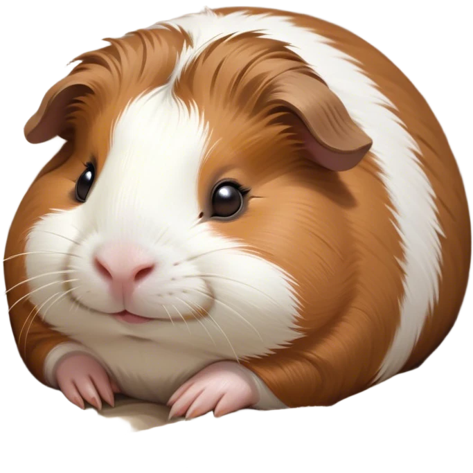 Meme-Worthy Cute Sleeping Brown and White Banded Guinea Pig Portrait Emoji, Head resting peacefully with a contented smile, showcasing a delightfully chubby build and a luxuriously soft banded coat of brown and white, eyes shut in a serene, cozy nap, Simplified yet hilariously adorable features, highly detailed, glowing with a soft, drowsy light, high shine, relaxed and utterly lovable, stylized with an air of playful laziness, bright and heartwarming, soft glowing outline, capturing the essence of a comically sleepy guinea pig, so meme-worthy it feels like it could instantly become the next viral sensation of adorable slumber! emoji