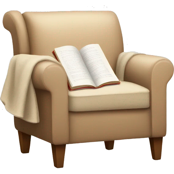 Simple Beige Armchair with blanket and open book on it emoji