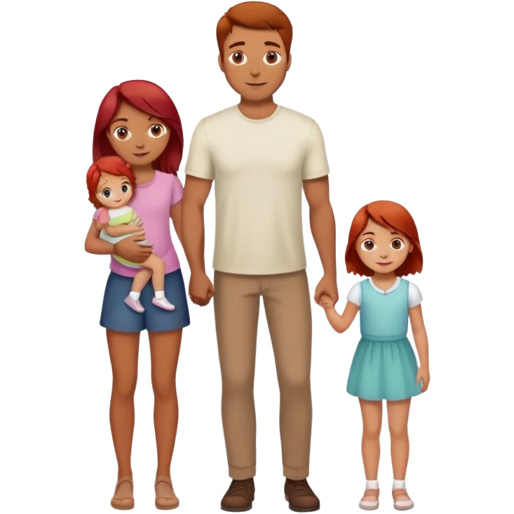 A man with brown hair holding a child, a daughter, and a girl with red hair by the hand emoji