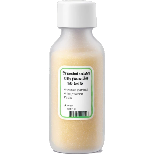 tiny facial scrub bottle with label emoji