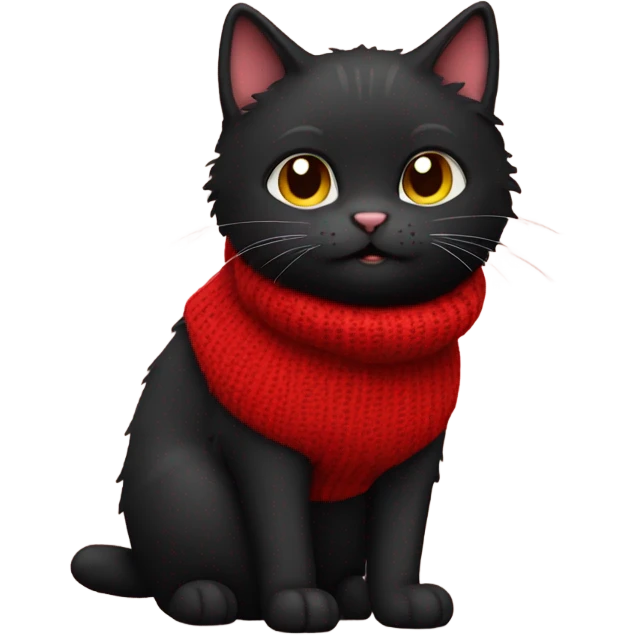 Cute fluffy black cat wearing a red sweater emoji