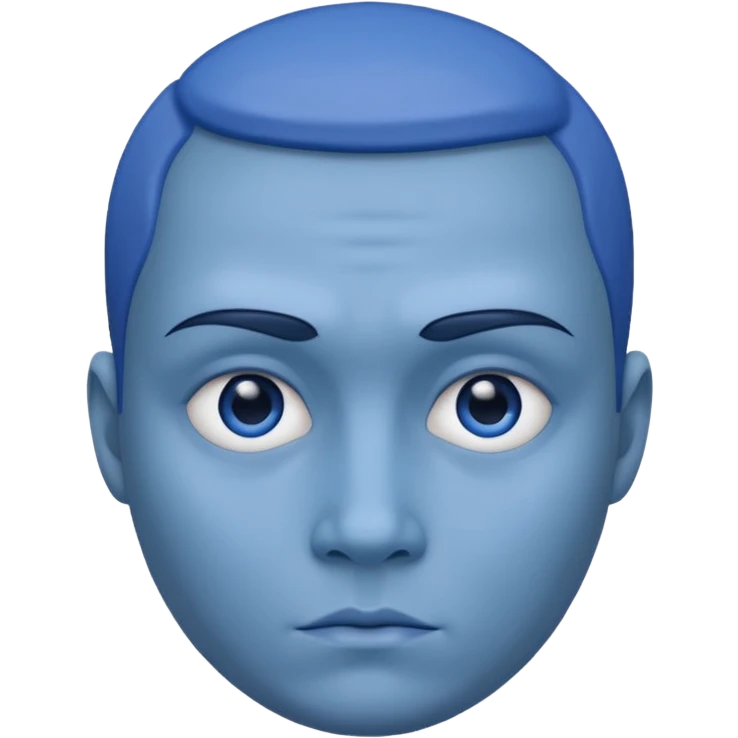 Blue round face sharp facial structure sharp cheeks no expression  emoji
